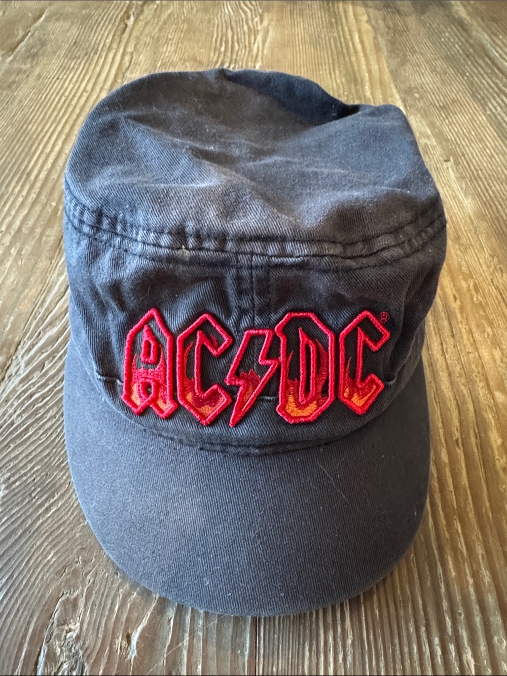 Vintage AC/DC Black military Cap with Red Embroidered Logo Patch picture of band
